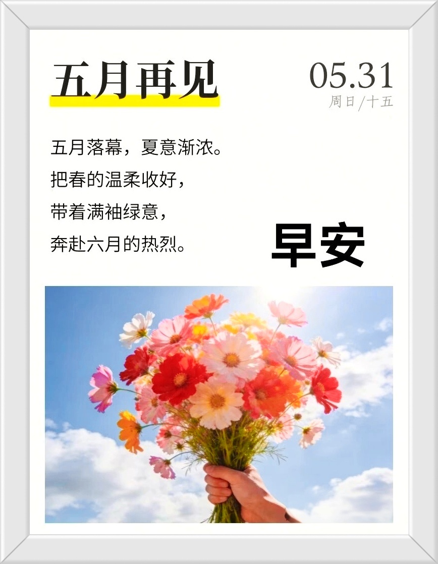 五月落幕，夏意渐浓。把春的温柔收好， 带着满袖绿意，奔赴六月的热烈。——五月再见