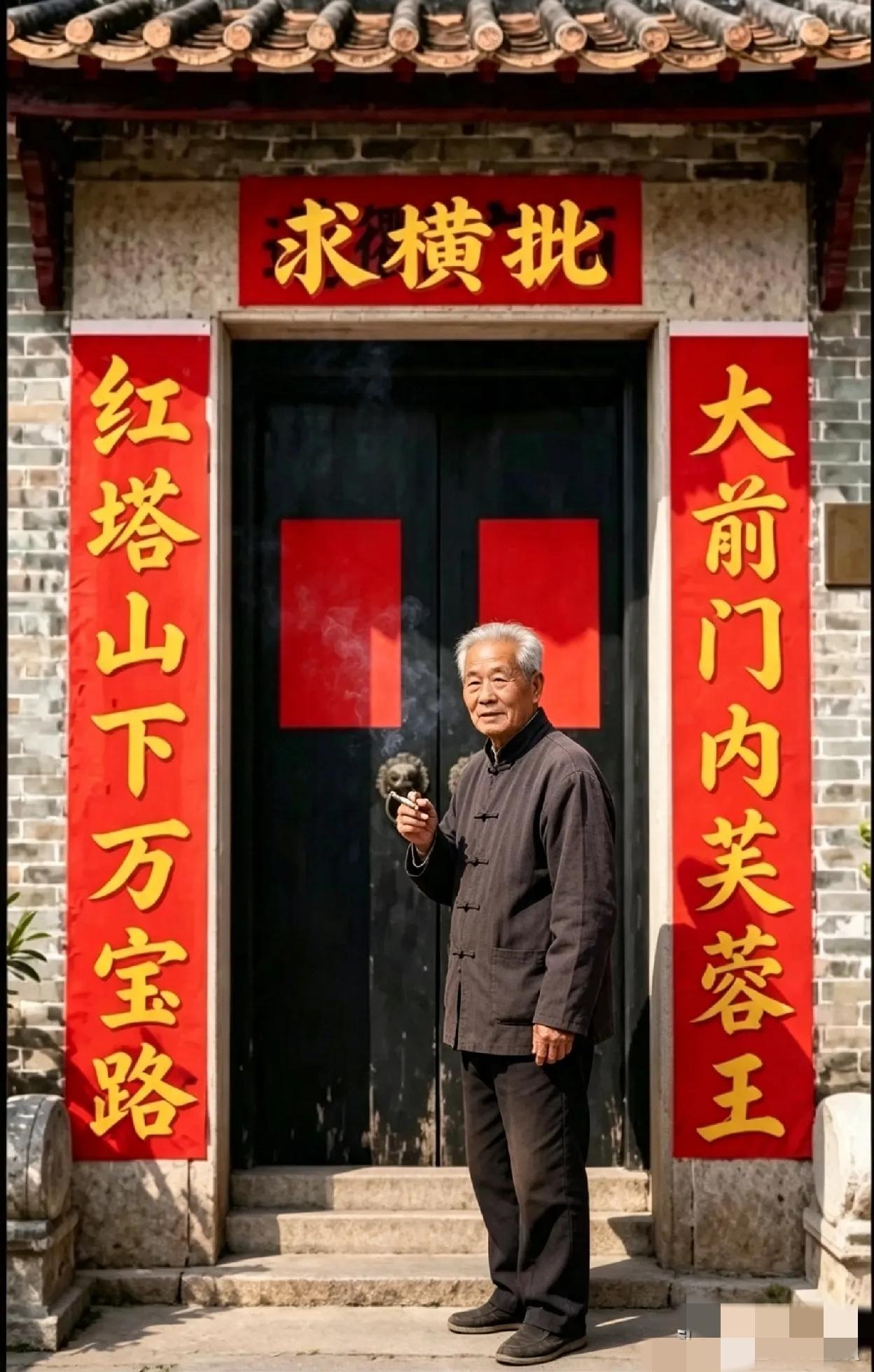 广东一位大爷在烟厂干了28年，退休后在家里闲得无人写出一副对联，贴在门口，唯独横