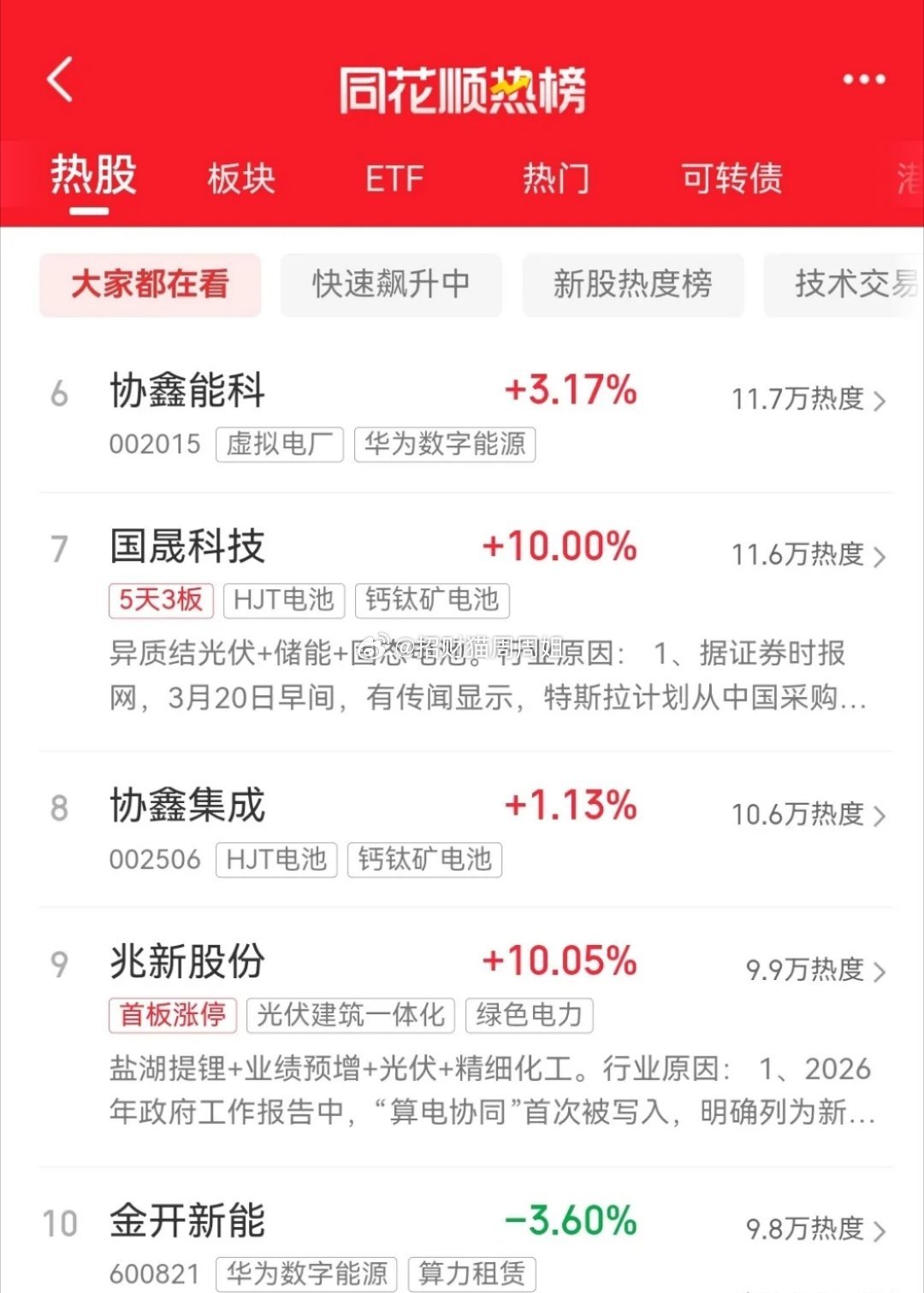 明天即将开盘，目前同花顺最新热榜排行前十名如下：一、三安光电。现价16.54元，