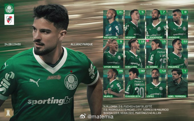 双方首发 !  帕尔梅拉斯的莫雷诺和洛佩斯两位阿根廷人将对抗河床[并不简单]帕尔