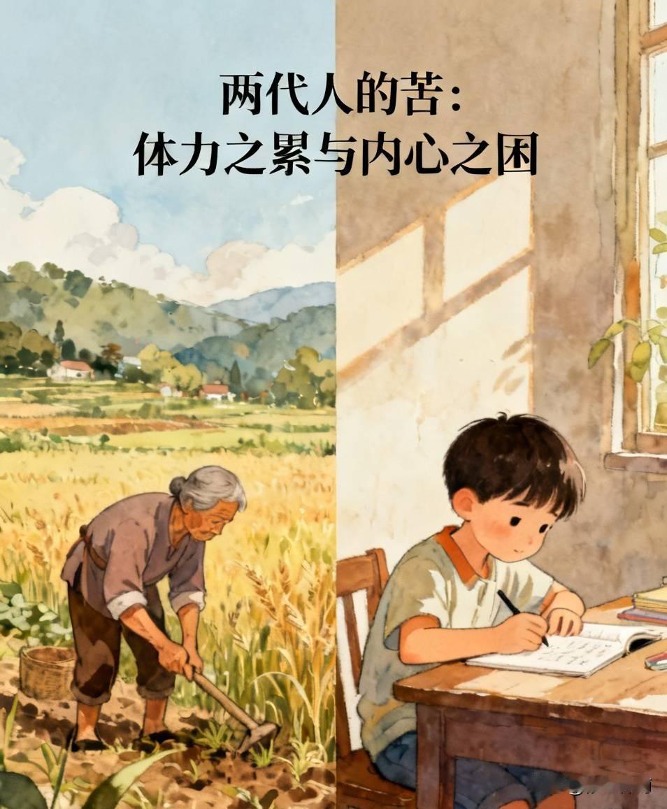 两代人的苦：体力之累与内心之困
 
很多长辈总感慨，现在的孩子衣食无忧，根本算不