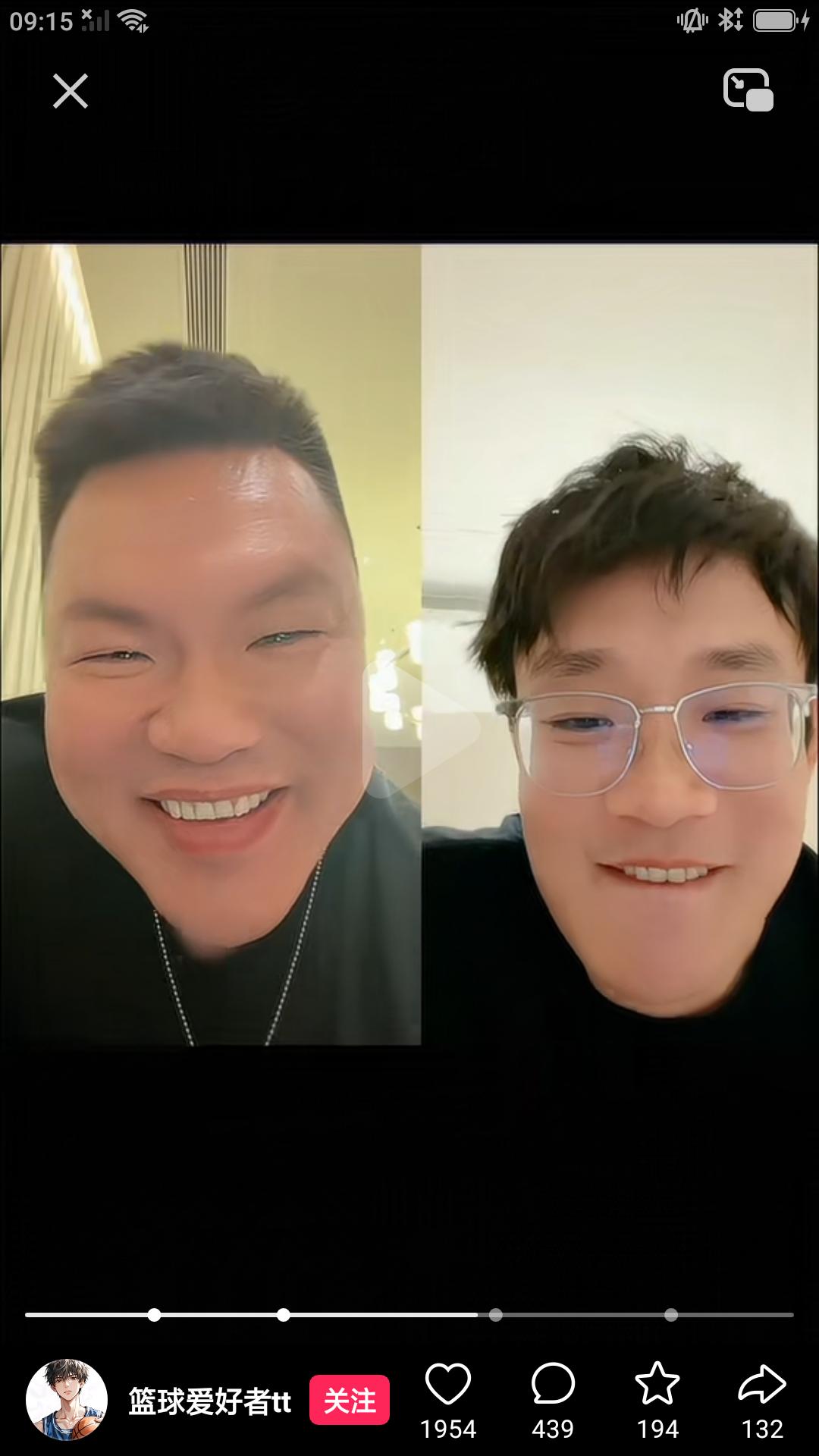 【前中国男篮名将朱芳雨和丁彦雨航直播间连麦，二人言语互捧幽默十足。】朱芳雨:老铁