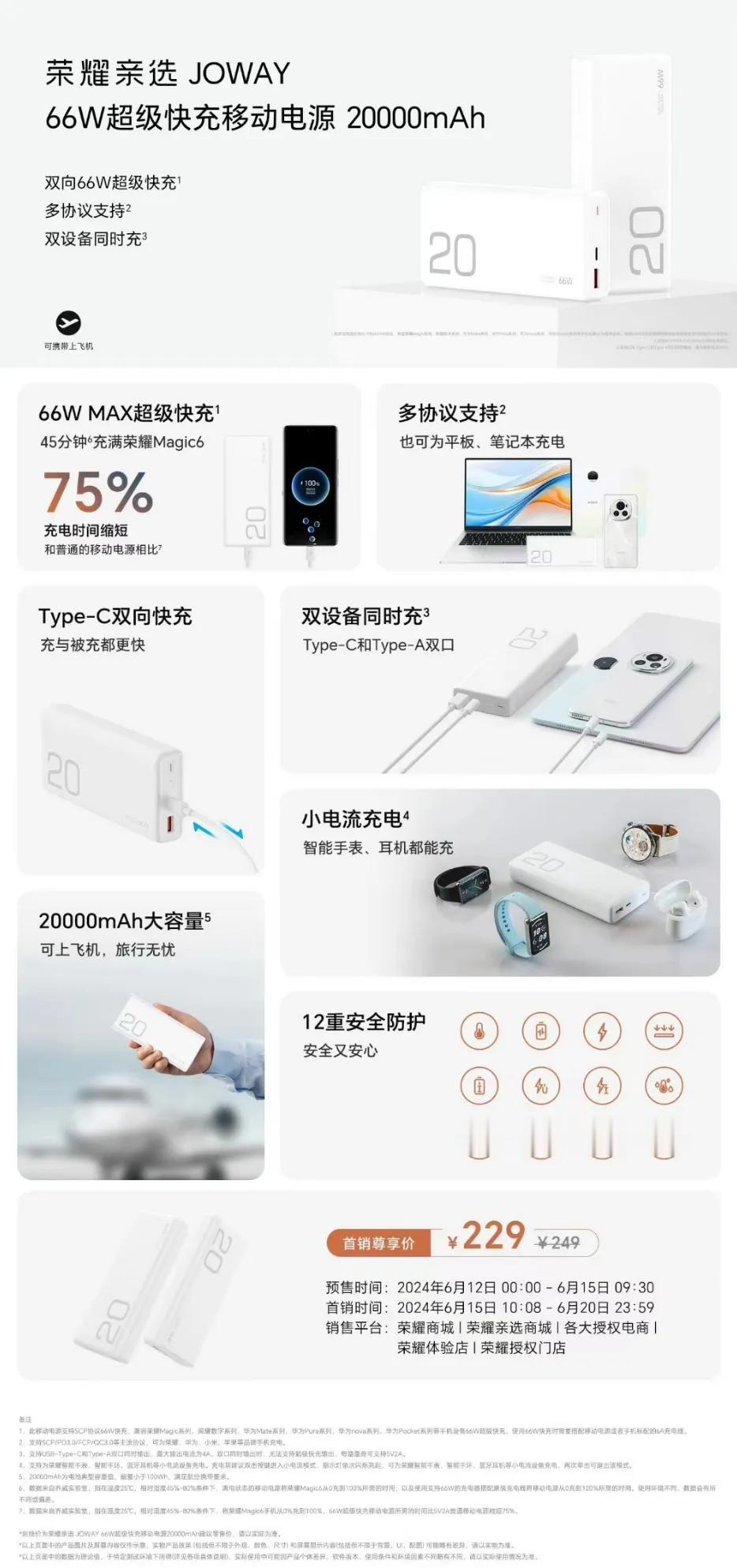 荣耀亲选推出66W快充充电宝，12000mAh/20000mAh双容量，仅179