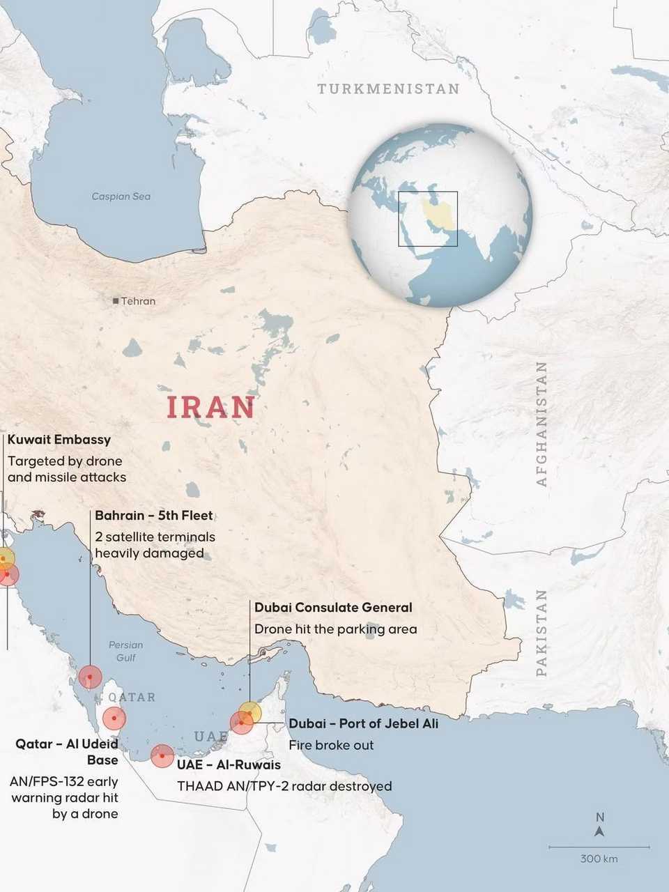 截止到美以攻击伊朗第七天, 伊朗摧毁的美国在海湾国家多个军事基地内仅装备损失就已