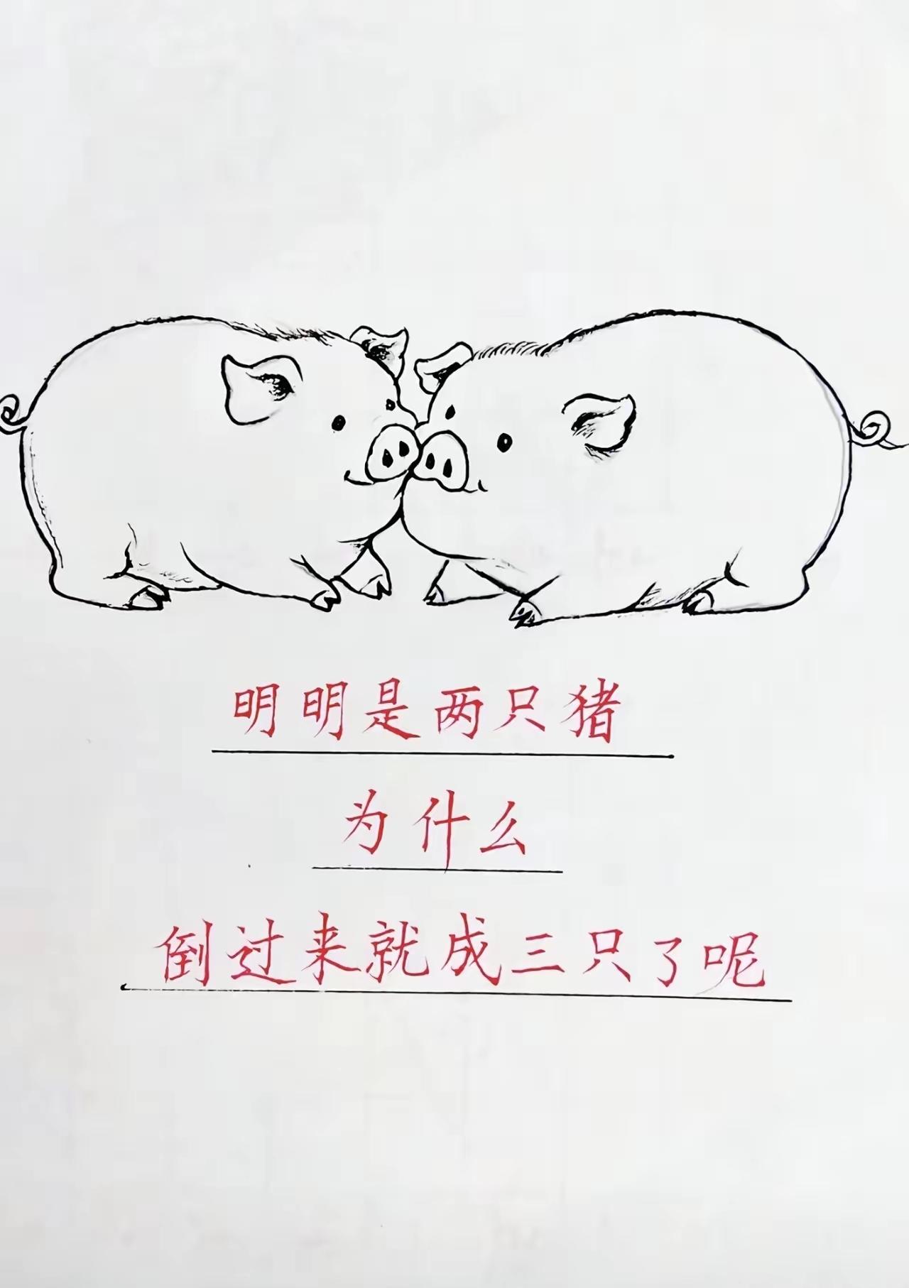 图上明明两只小猪，为啥倒过来看变成三只？答对的都是脑洞大神

 看图猜谜 趣味脑