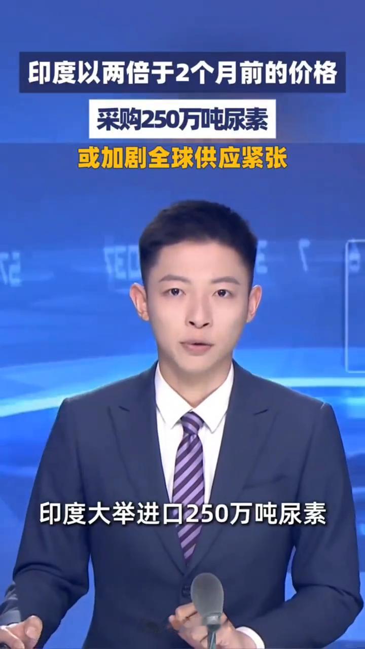 印度以两倍于2个月前的价格采购250万吨尿素。
大象新闻主播葛浩涵。
印度大举进