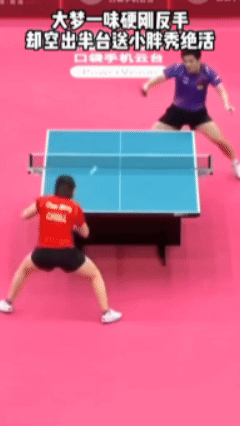 大梦的大角度调球，遇到了樊振东的大角度调球，
结果大梦被遛坏了，
你仔细看，
小