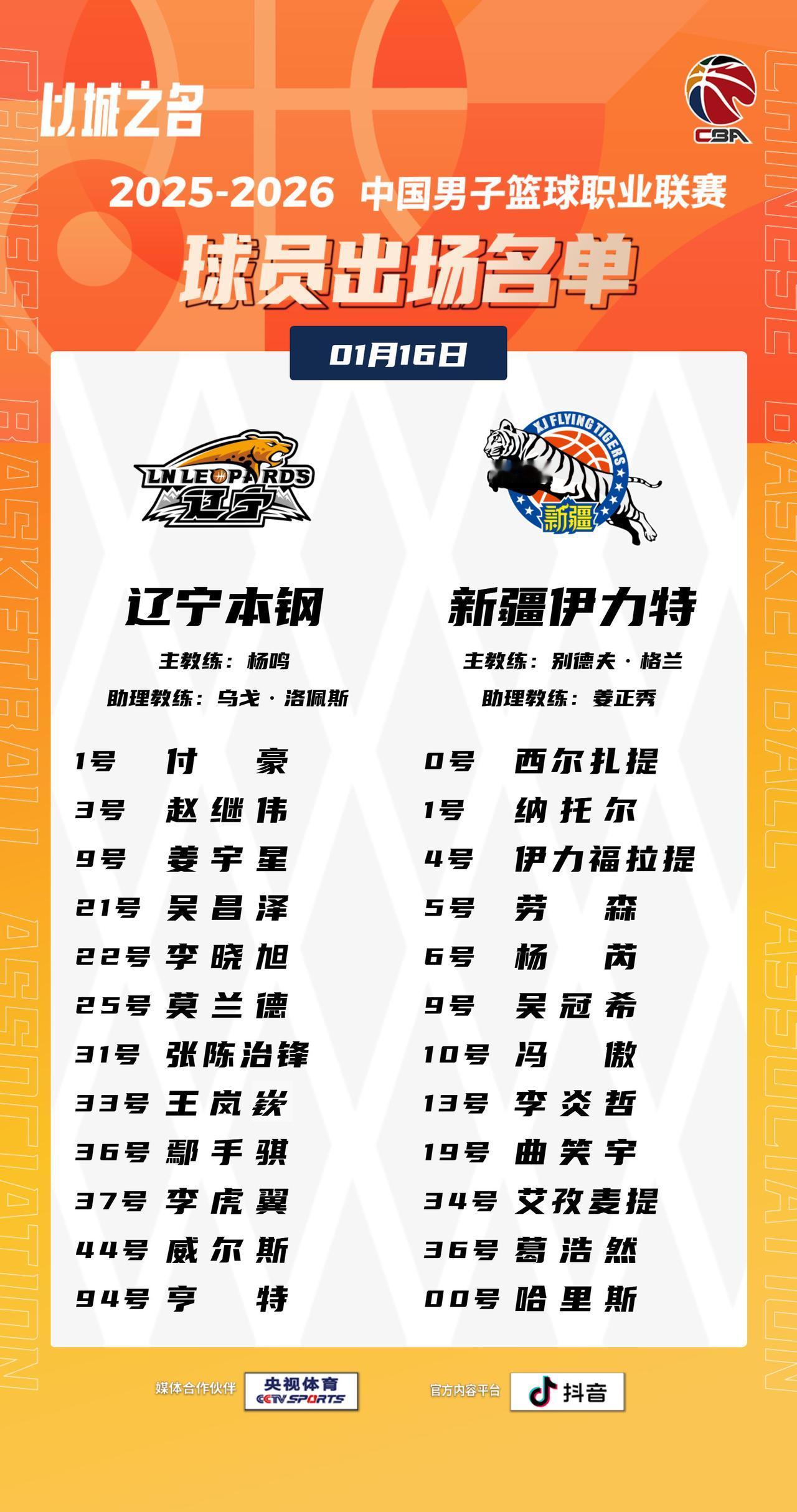 【大名单出炉】2025-2026赛季CBA联赛常规赛第十五轮今晚继续进行，3场比