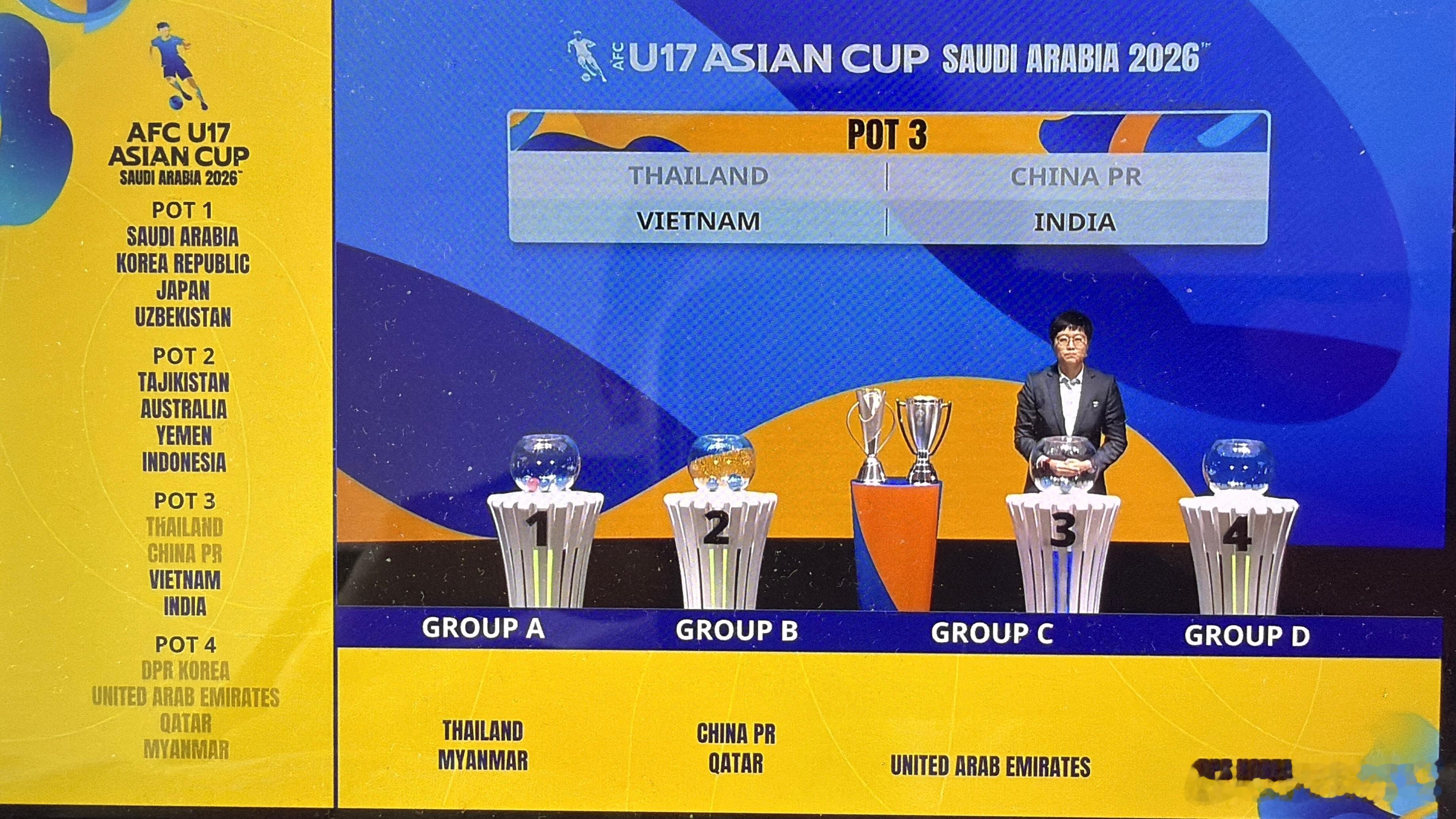 男足分在B组，不会和东道主沙特同一小组了 