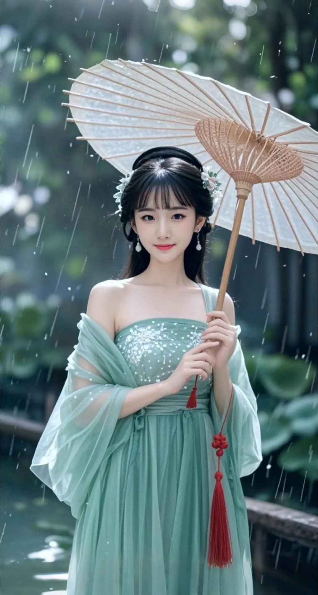 AI扩图 AI雨巷佳人