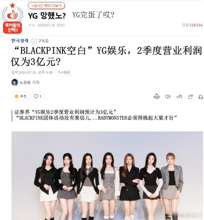 #YG第二季度营业利润只有157万人民币##YG好像真的完蛋了#市值蒸发了好多 