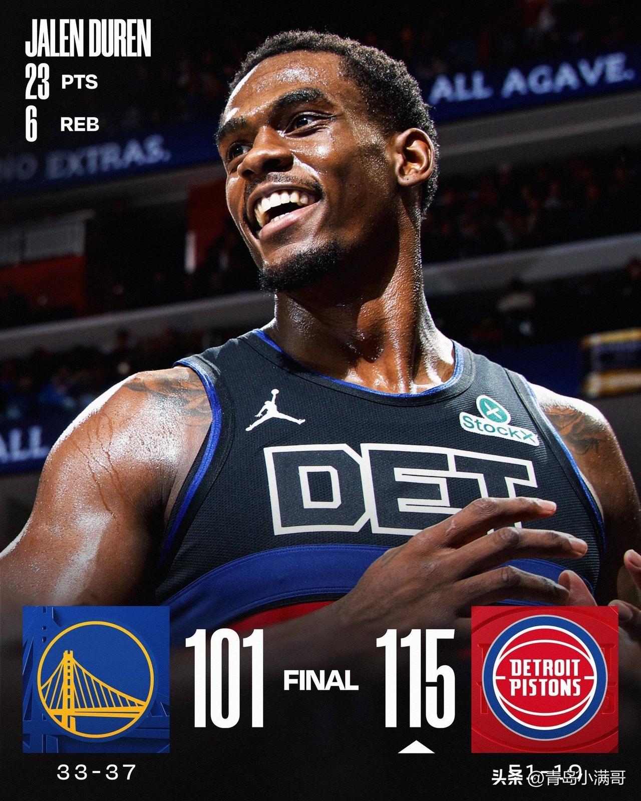 东部第一锁定季后赛！！！活塞大胜勇士，坏孩子军团崛起了！

勇士再输一场，要不是