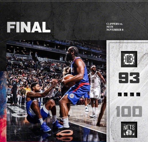 #快船vs篮网##NBA你我皆主角# 全场结束100-93 快船四巨头不敌缺少西