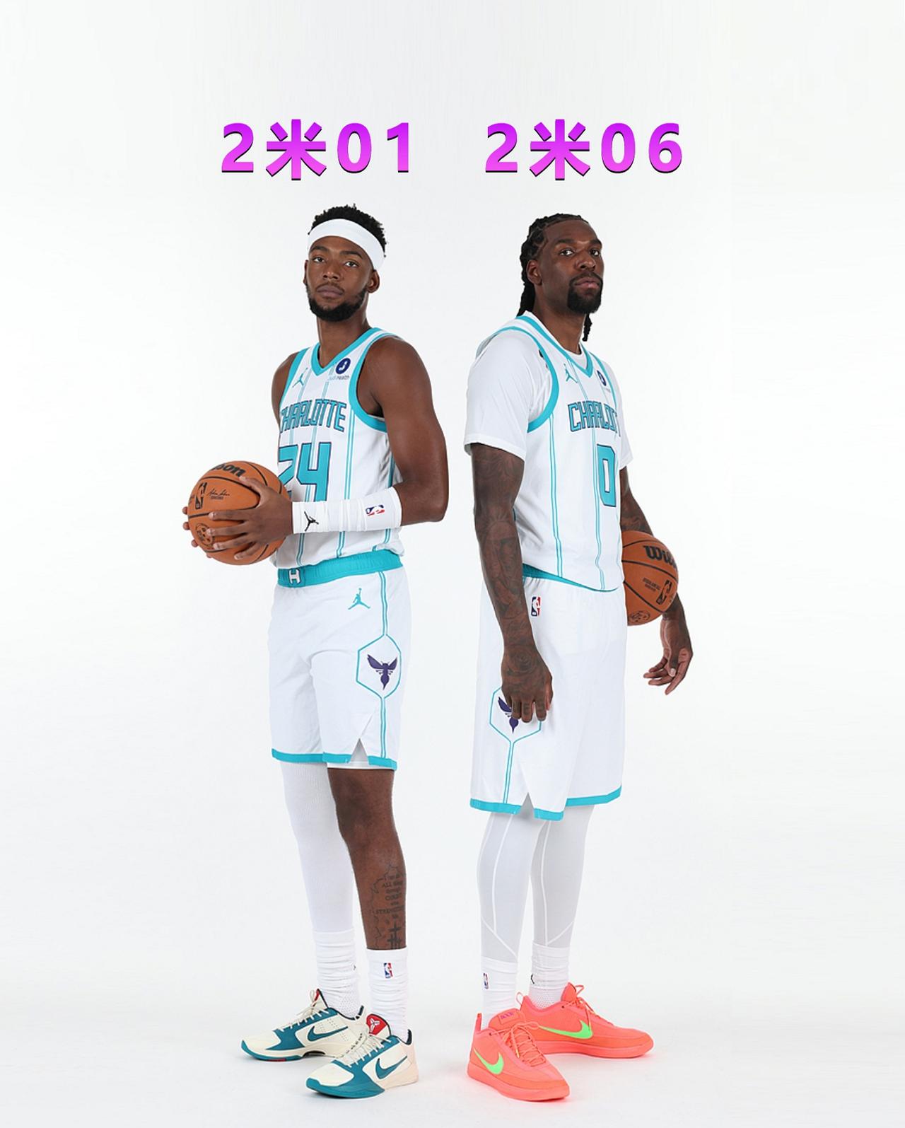 黄蜂榜眼秀米勒在NBA官网上的身高是2米01，不过从他和纳兹-里德的合影来看，他