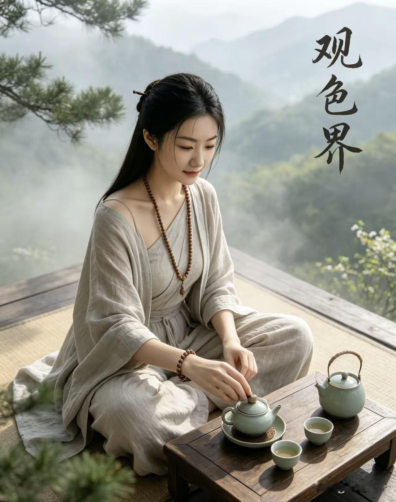 天净沙·山居煮茶
松风绕岫云纱，
素衣雅态簪斜，
慢煮清茶浅呷。
闲情入画，
悠