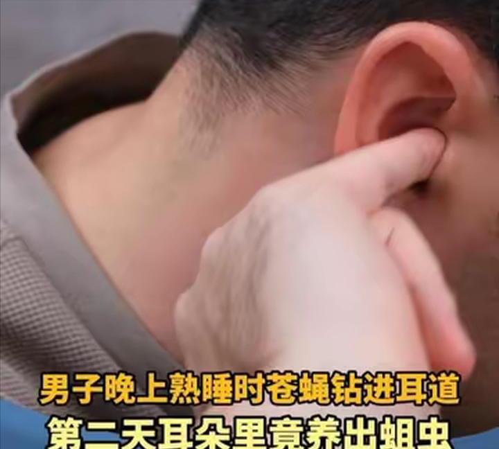 “最担心的事还是发生了！”7月28日报道，浙江，一男子晚上熟睡时，一只苍蝇钻进了