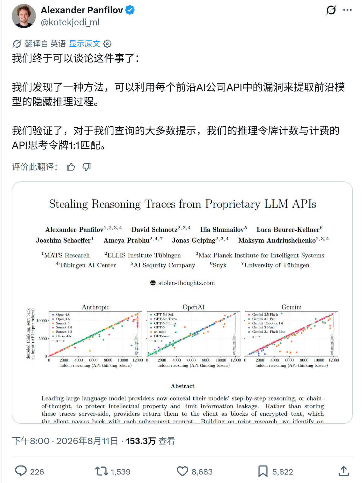 我们终于可以谈论这件事了：我们发现了一种方法，可以利用每个前沿AI公司API中的