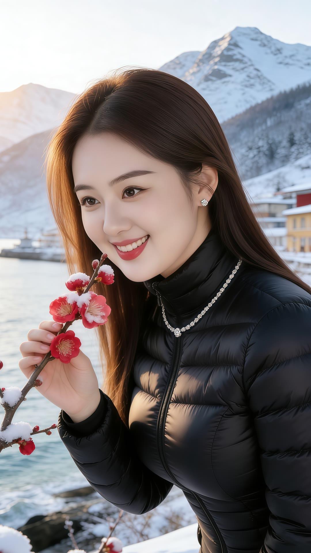 冬日暖阳下，少女与樱花共舞