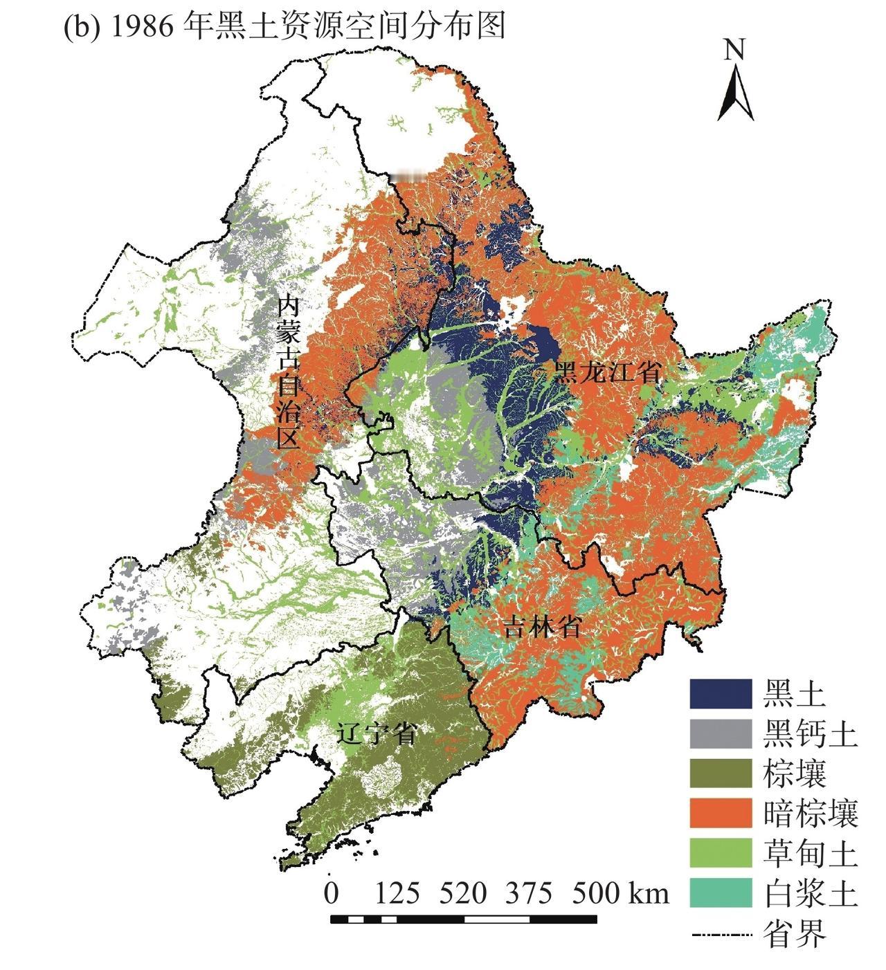 1986年东北地区黑土空间分布图