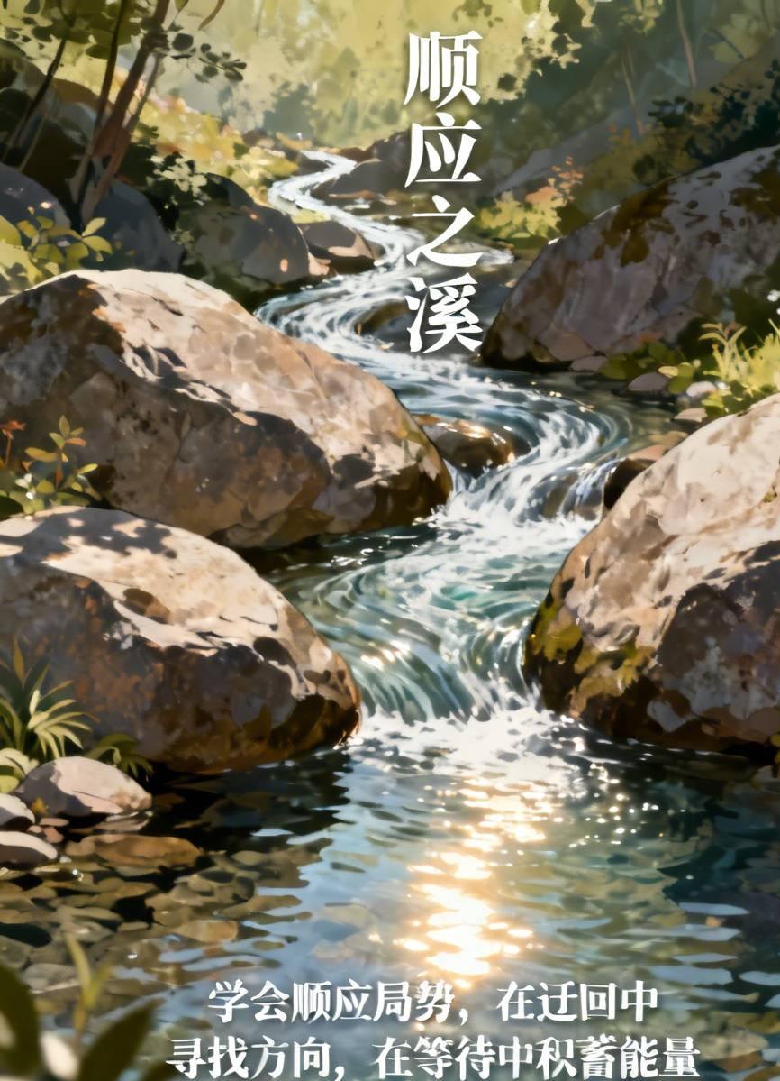 顺应之溪
山间的溪流遇到巨石，从不硬撞。它顺着石头的纹理绕道而行，在曲折中积蓄力