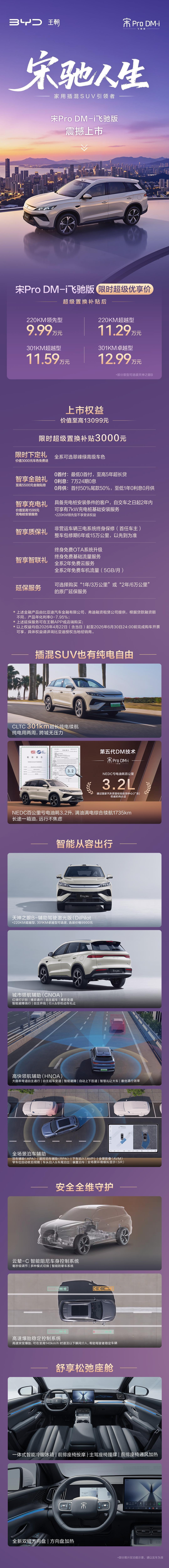 4月22日，比亚迪宋Pro DM-i飞驰版正式上市，超级优享价9.99万-12.