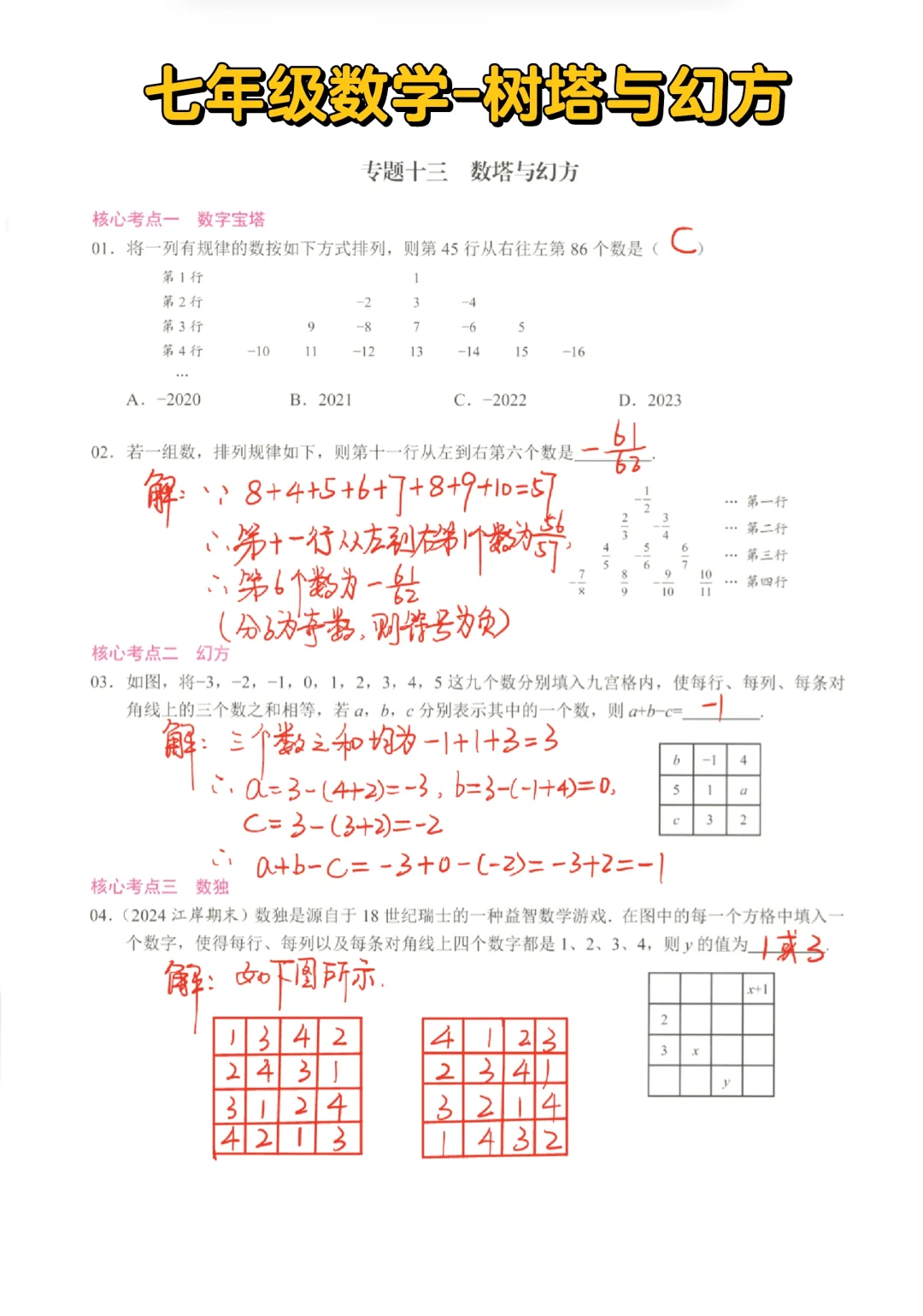 七年级数学-树塔与幻方🔥