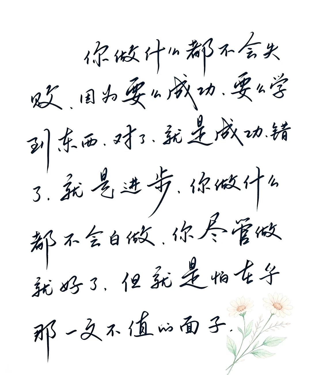 你做什么都不会失败，别被不值钱的面子困住 

一件事，做成了是成功，做错了是收获