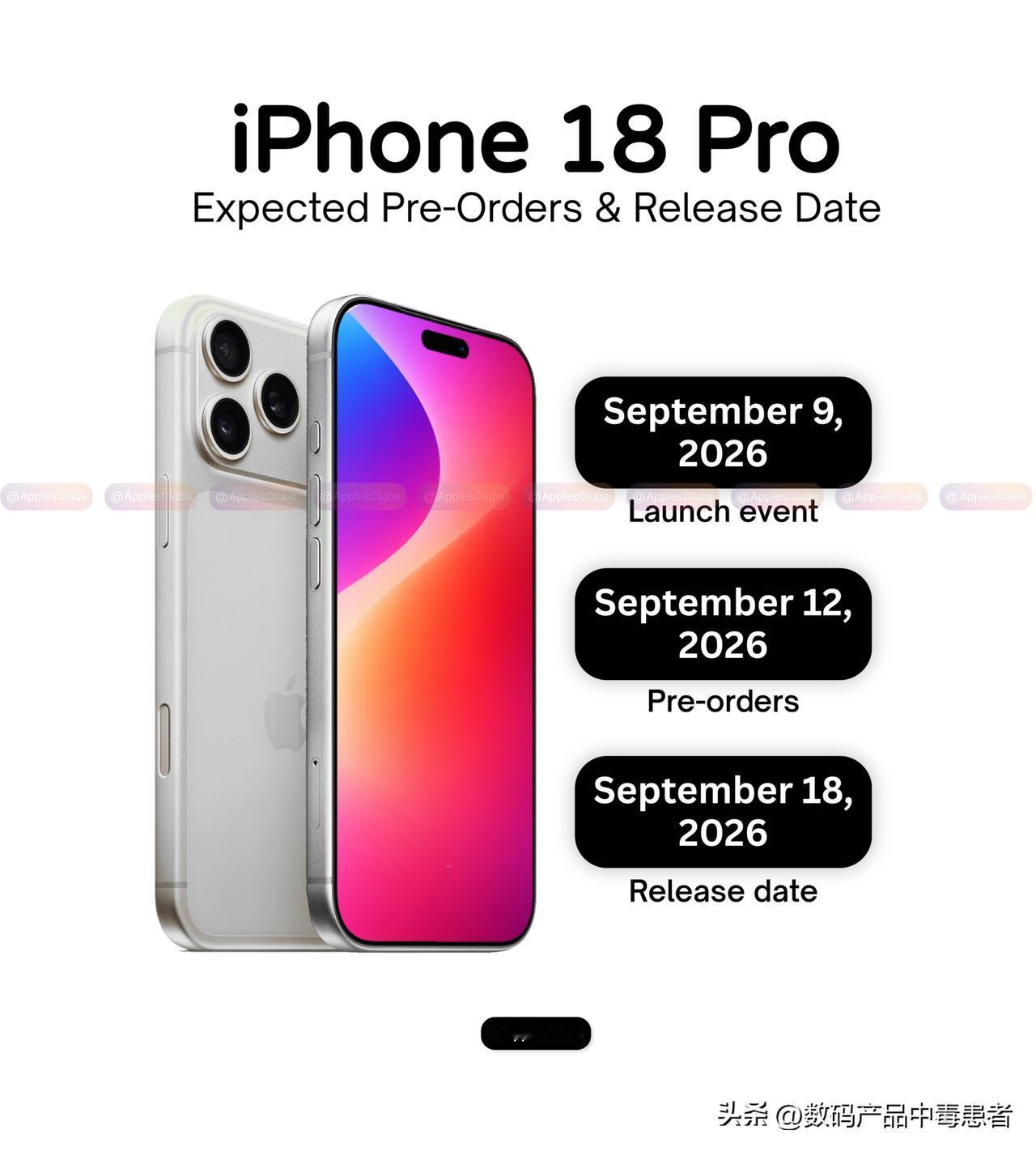 苹果iPhone 18 Pro系列，发布➡️预定➡️发货，时间线曝光！[灵光一闪