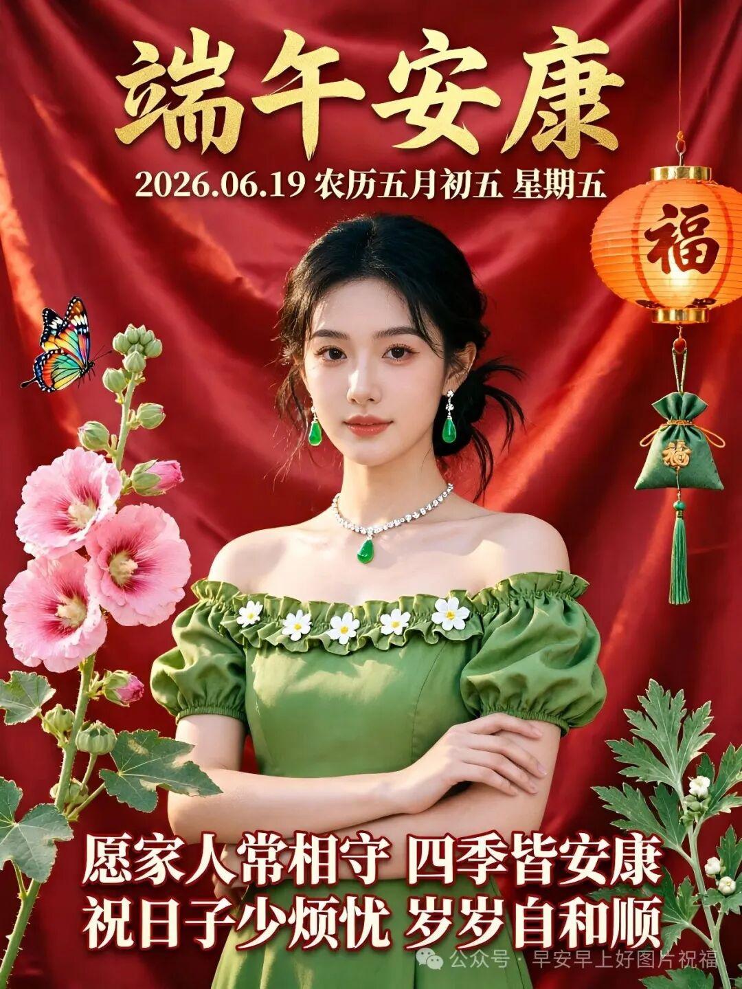 农历五月初五，周五早安。艾草悬于门，粽香满庭院，端阳逢浅夏，佳节赴寻常。晓风携叶