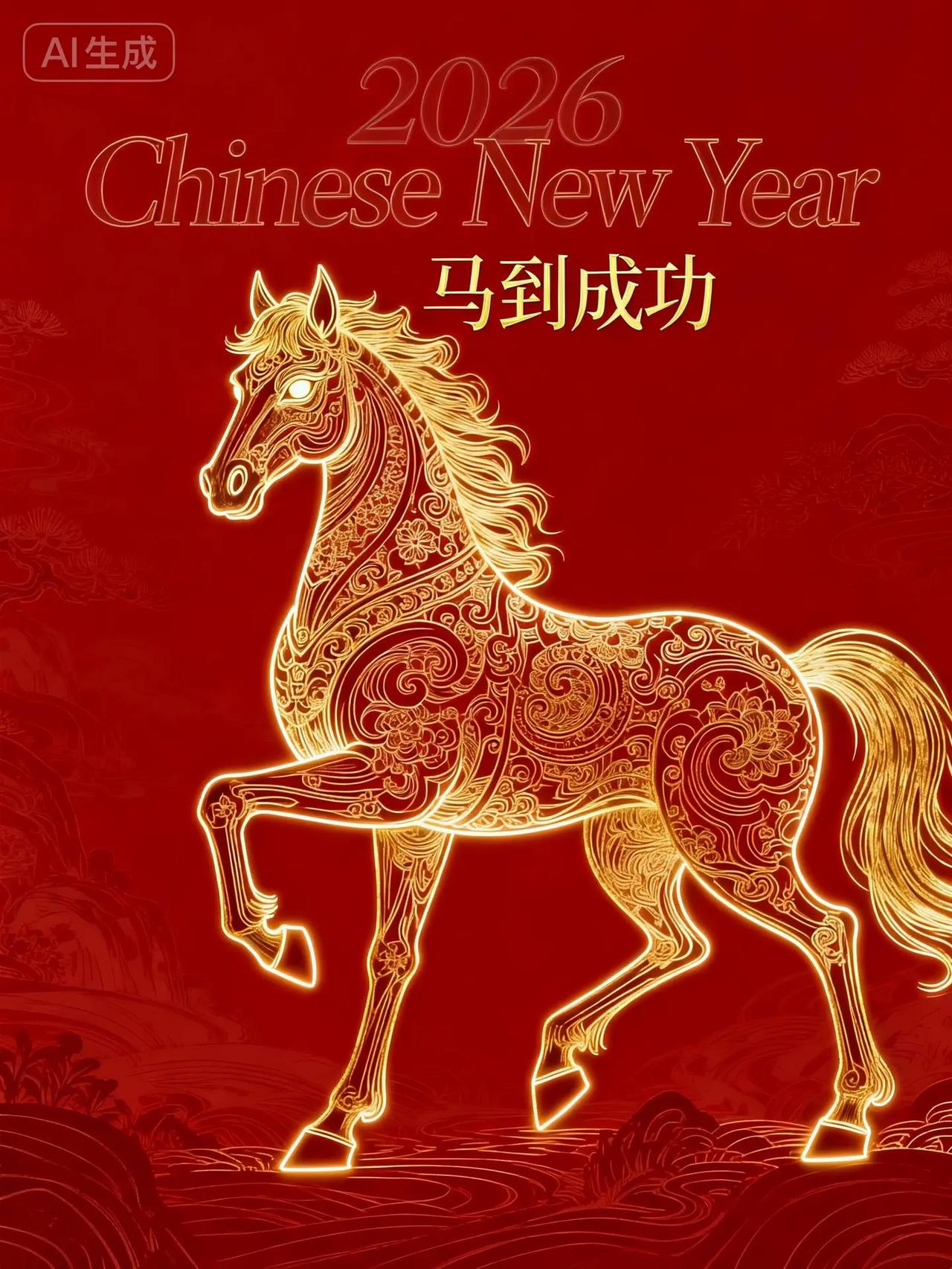 金马奔腾，马到成功。