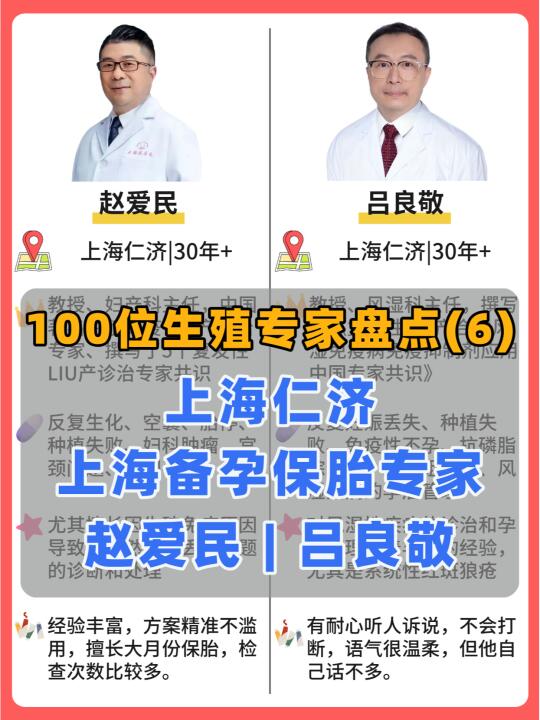 生殖保胎专家盘点|上海仁济赵爱民✅吕良敬✅