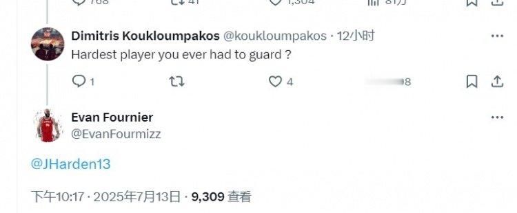 交手过的最难防守的球员是谁？富尼耶：詹姆斯-哈登。 ​​​