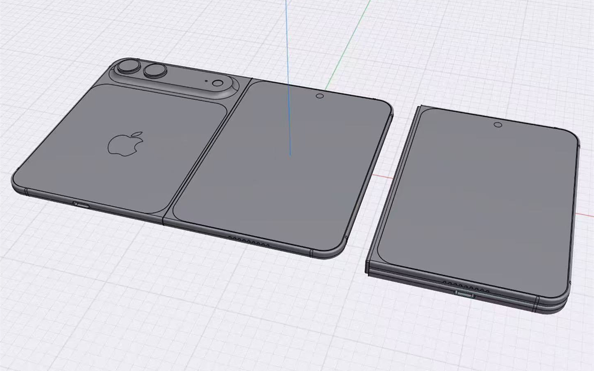苹果首款折叠机要来了 又来了一套疑似“iPhone Fold”的3D图样，不过大