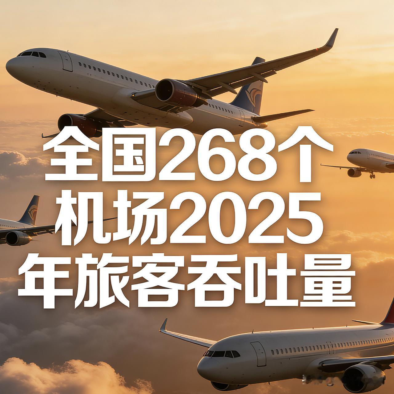 中国大陆268个机场2025年旅客吞吐量
本周民航局发展计划司公布了268个民用