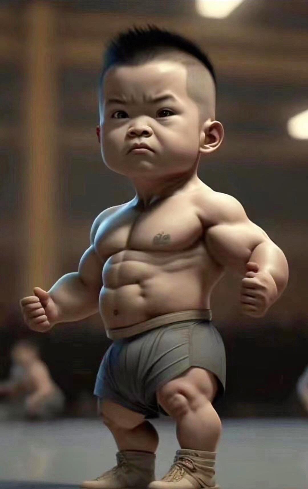 AI扩图 肌肉训练 手办模型 少年强则国强👍 海滩海滩