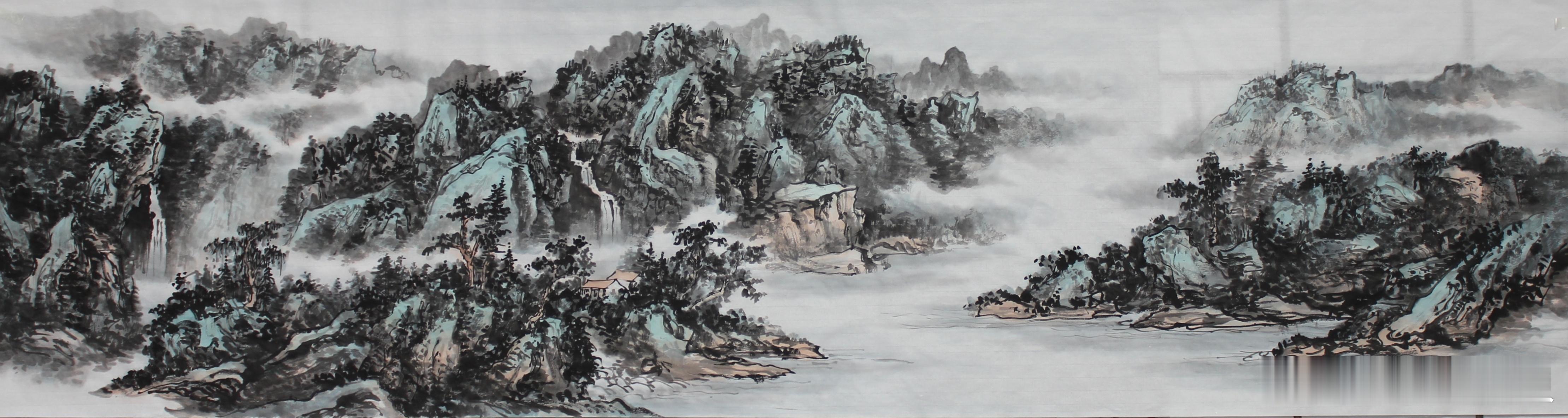 新作【流水生财】尺寸180cmX48cm国画[超话]书画界[超话]每日一画[超话