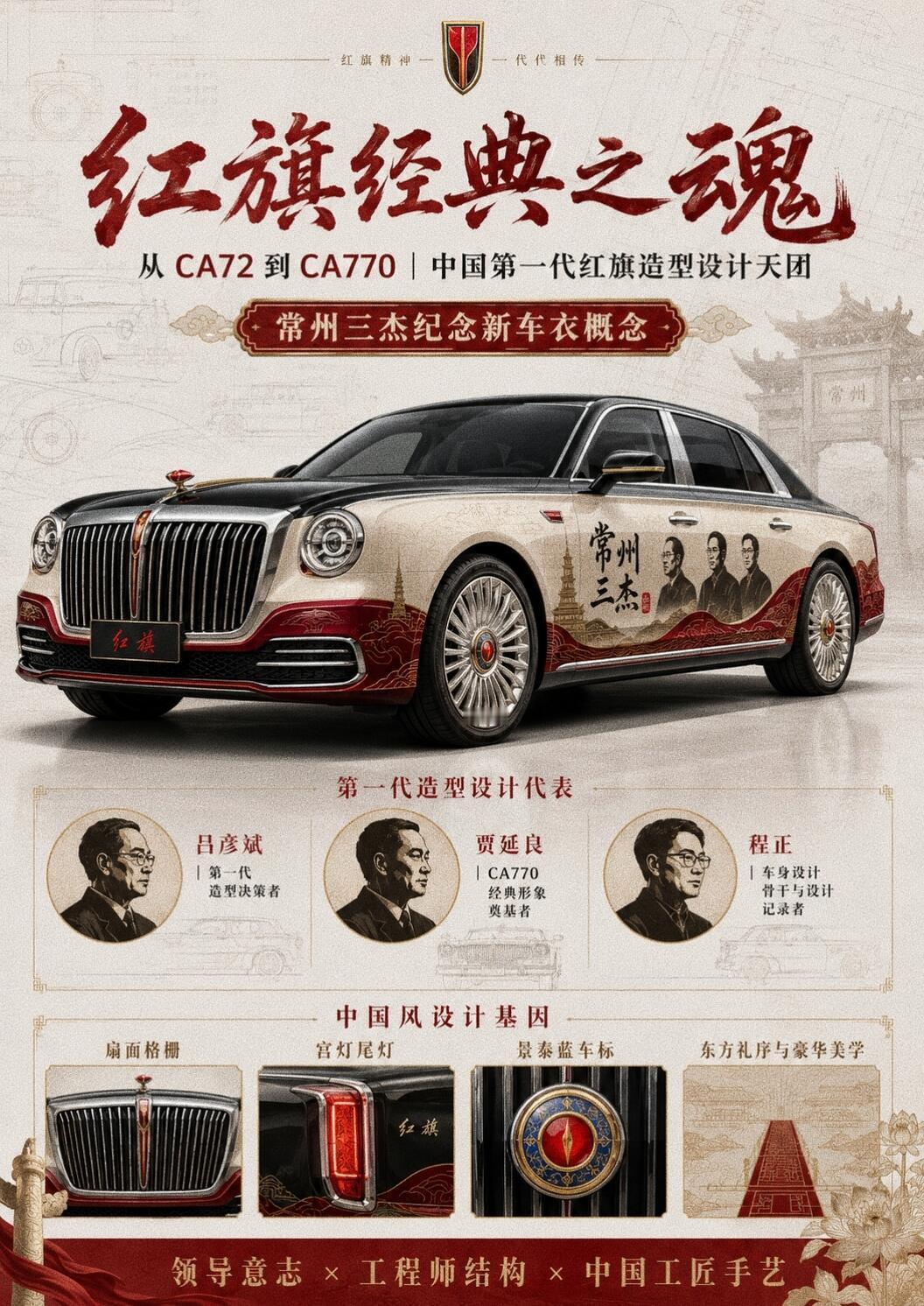 中国第一代汽车造型设计天团，书写了国车的传奇风骨。从CA72折扇格栅、宫灯尾灯，
