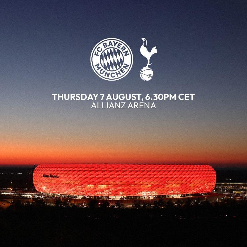 热刺官宣今夏又一场热身赛，对阵拜仁慕尼黑！🏟️ Allianz Arena🗓