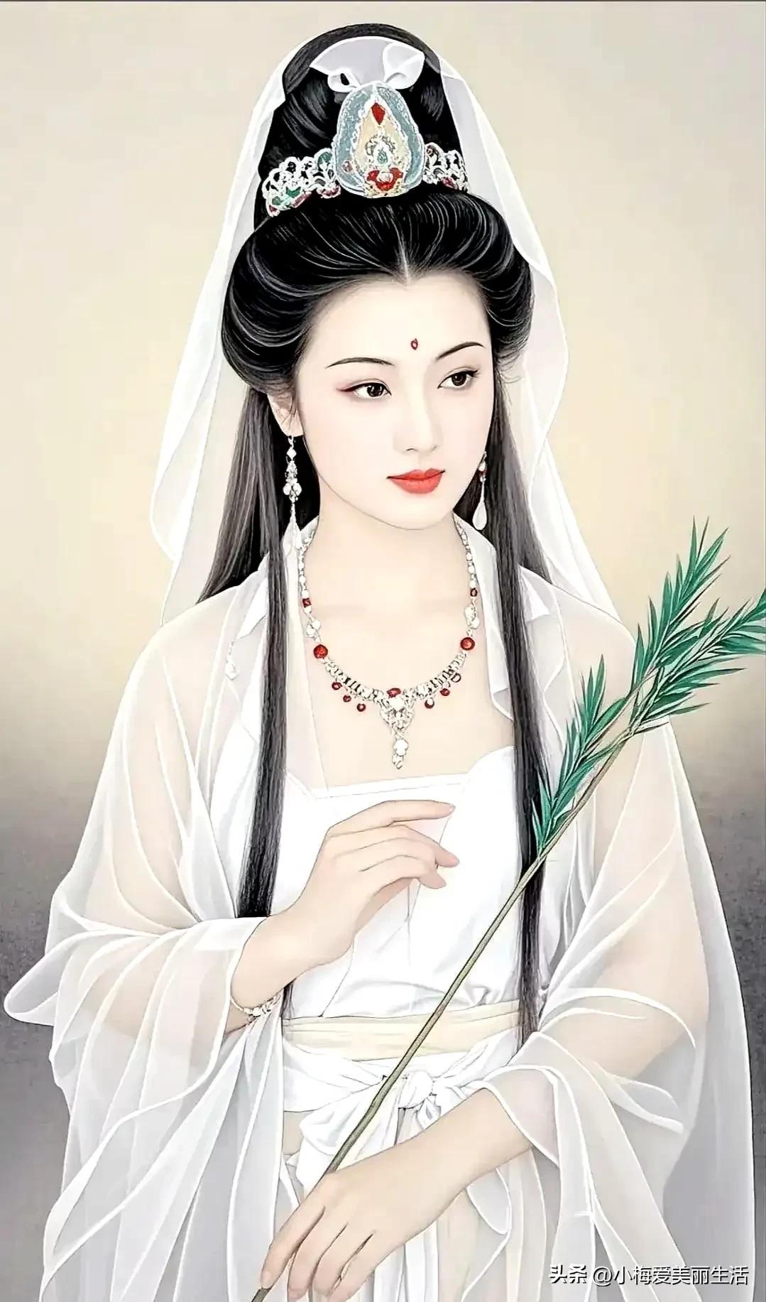 玉簪轻挽，红妆映绿枝。