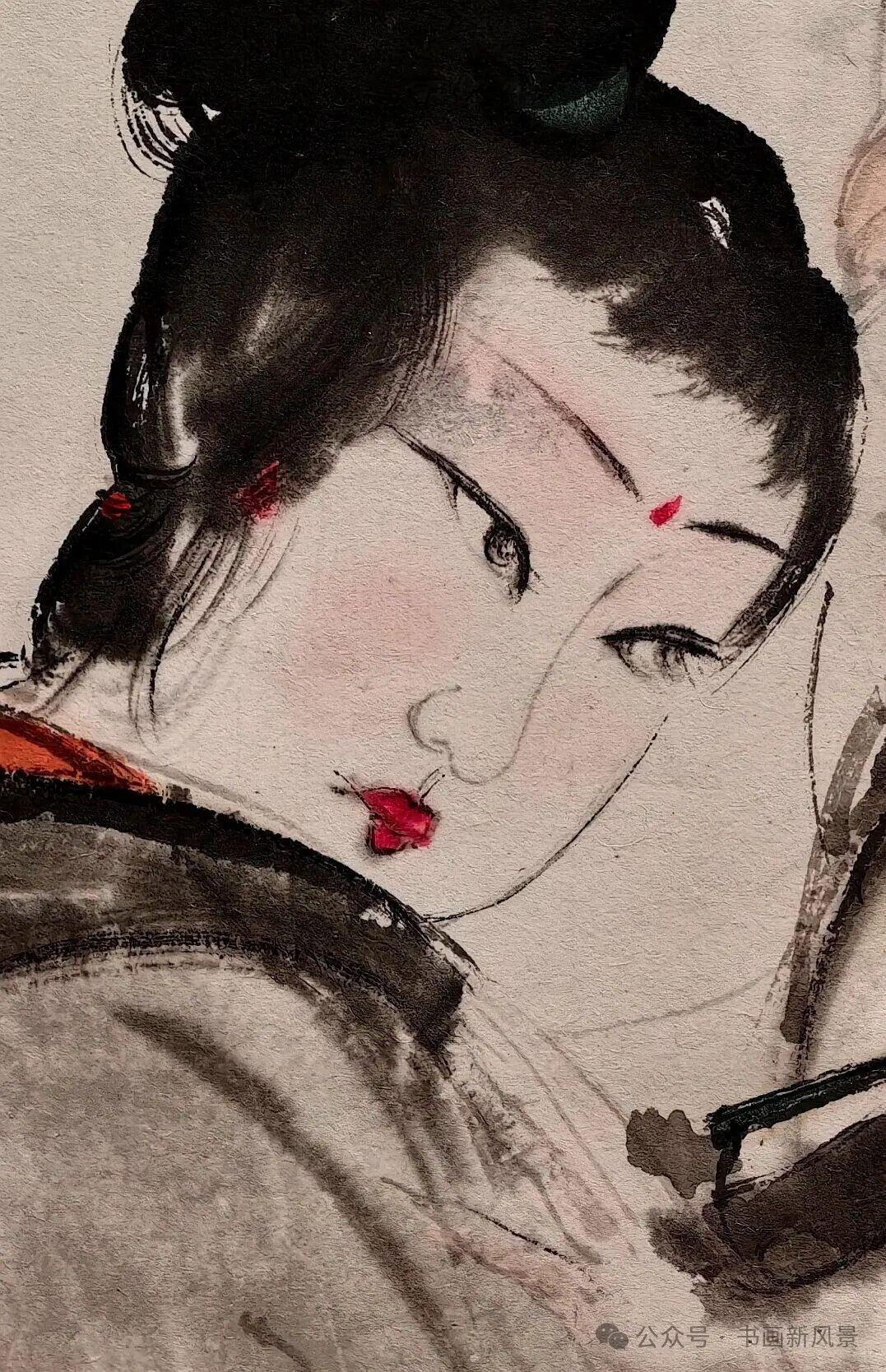 傅抱石笔下的的仕女，素以“勾魂眼”著称，被人标签为眼神妩媚、眼波如水，品味其中、