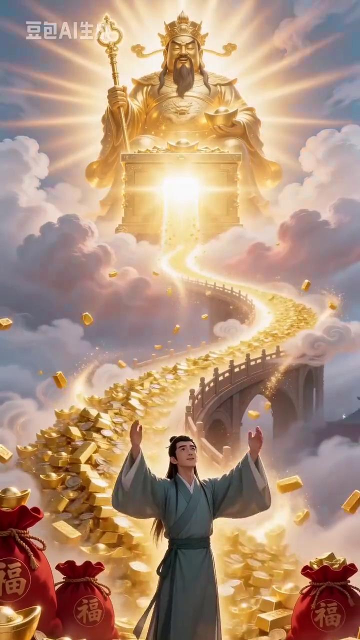 财库一开，金光涌，富贵从此进家门。愿财运常伴，衣食无忧，家业兴旺，财库充盈，家兴