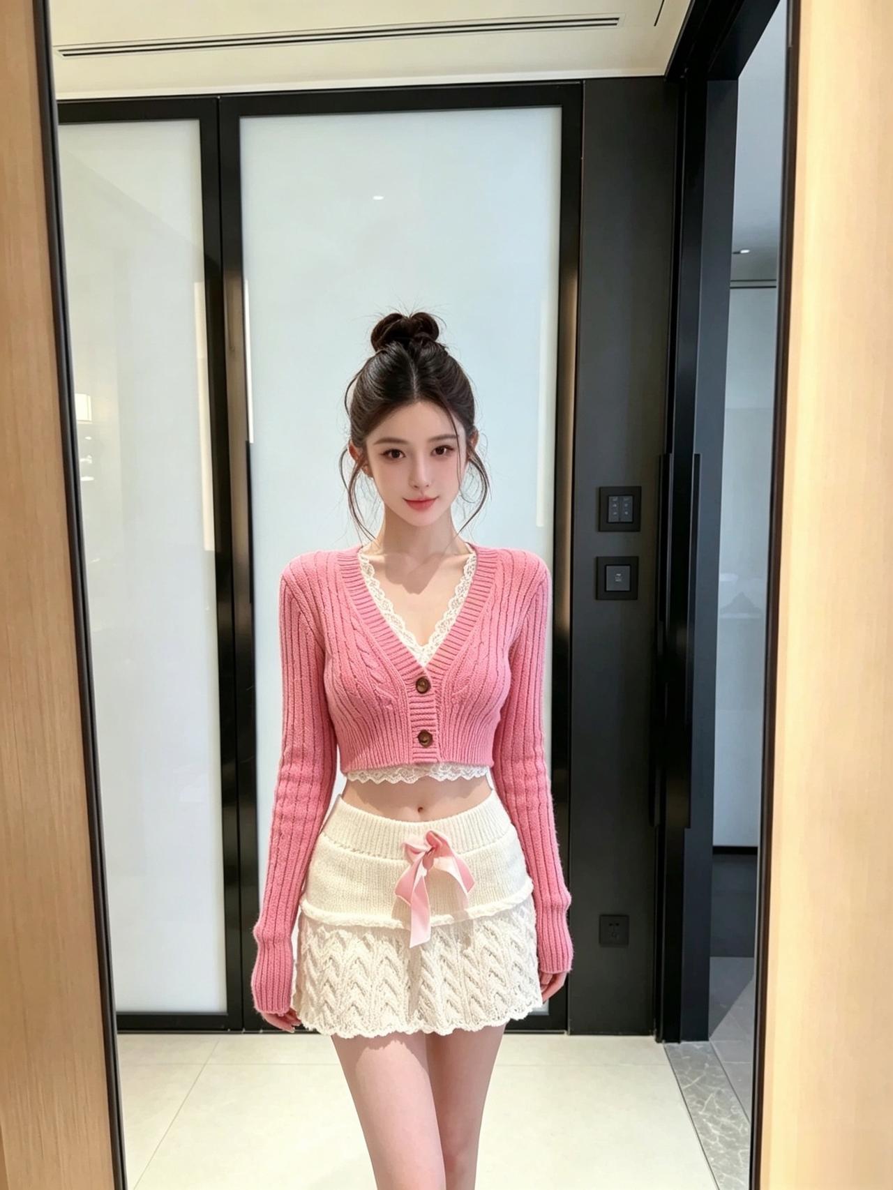 温柔风穿搭粉色系 少女感穿搭 韩女氛围感穿搭