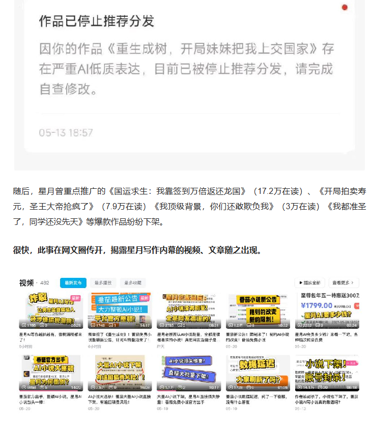 AI小说大逃杀：百万在读被下架，“一键生成”时代结束头部平台开始整治AI小说了 