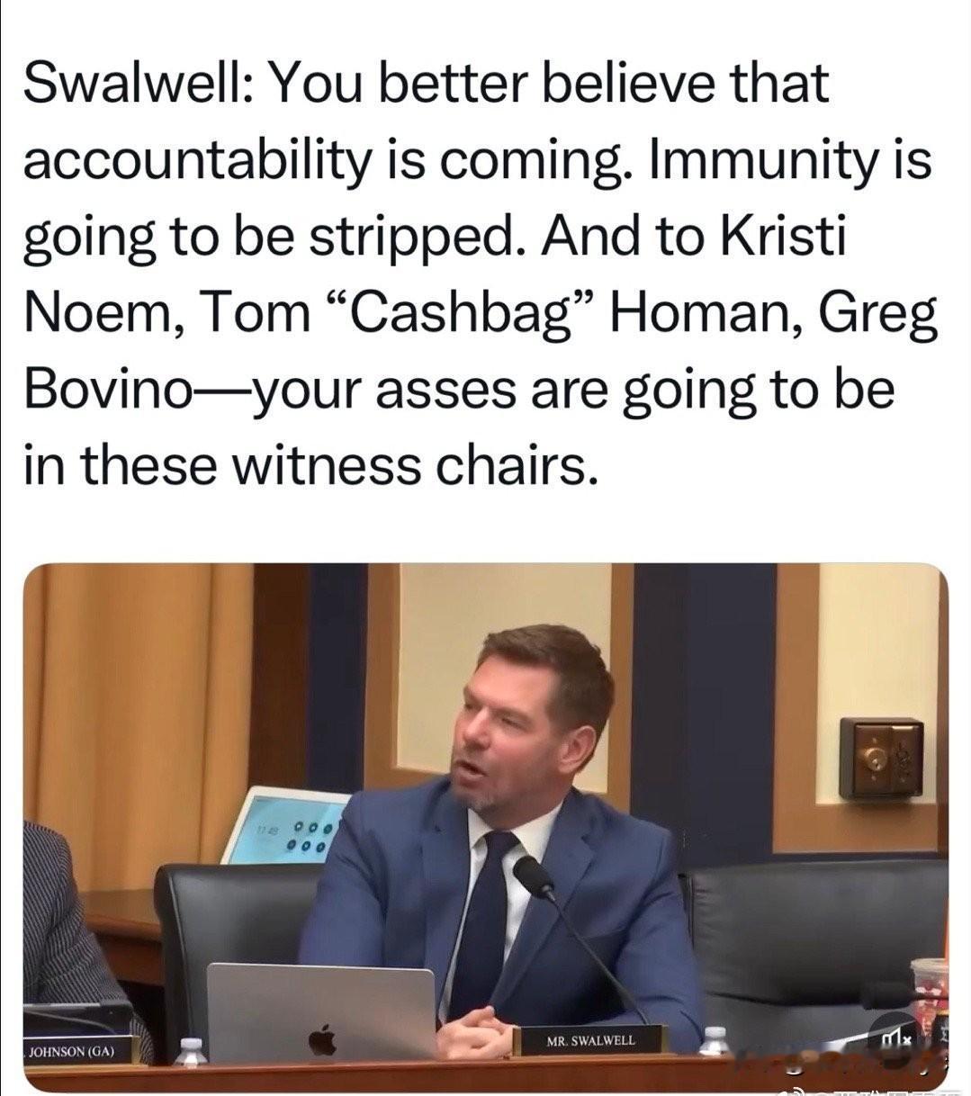 民主党众议员声言“秋后算账”

民主党众议员埃里克·斯沃韦尔（Eric Swal