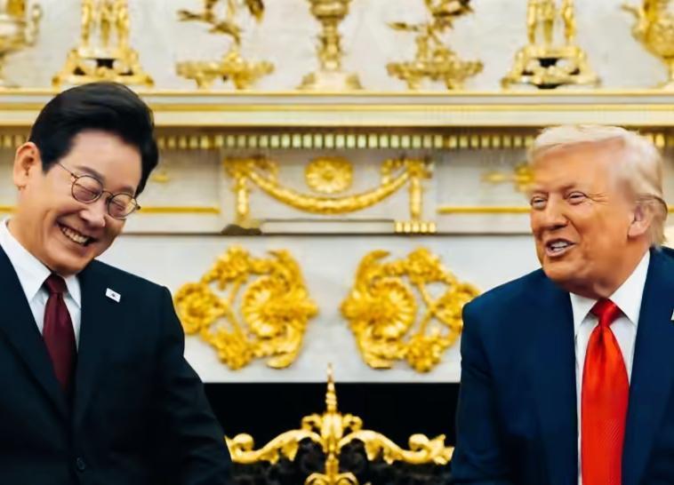 李在明和特朗普两人咋笑的这么开心呢？
两人笑的姿势和表情是不是都挺夸张啊？
两人