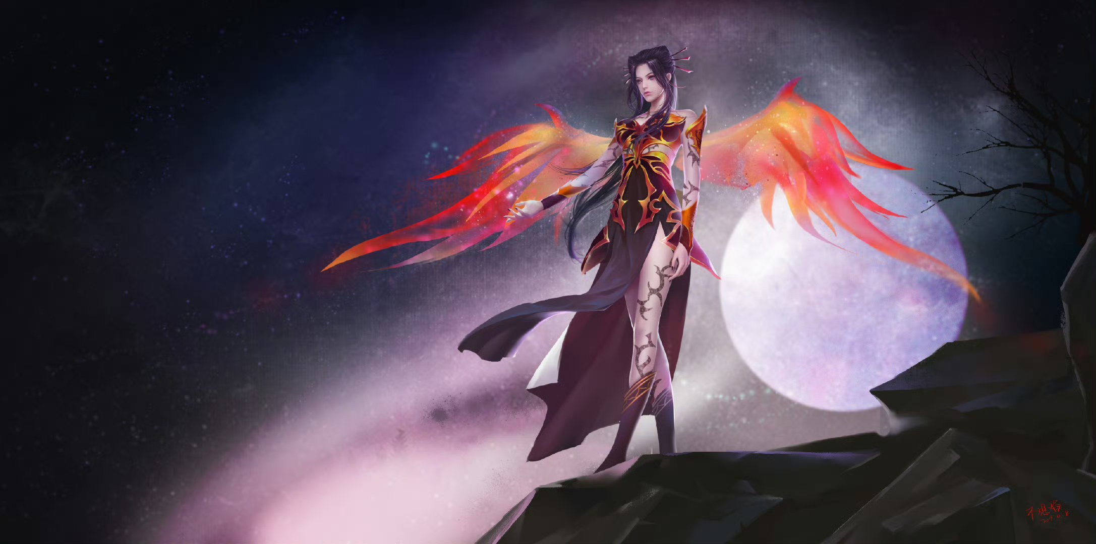 焰灵姬1124生日快乐 天行九歌焰灵姬朱雀 焰灵姬寒崖振翼揽清辉，赤袂凌空朱雀飞