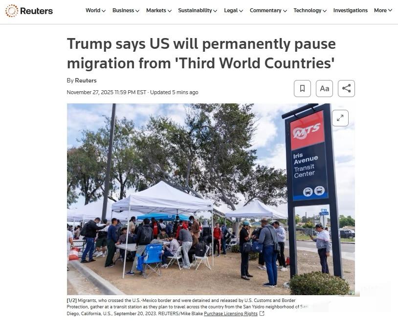 突发!特朗普宣布永久暂停第三世界国家移民。

这个定义大概是指OECD里的所有国