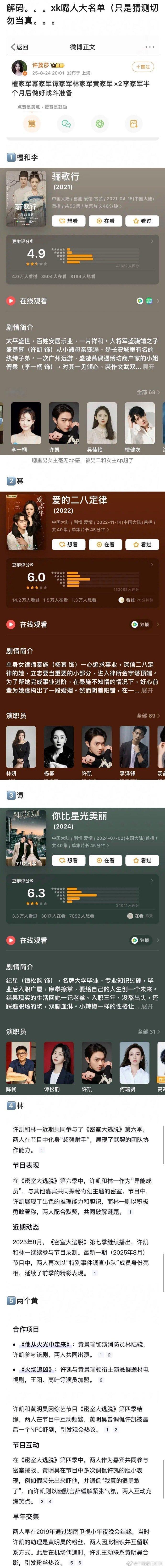 许荔莎曝许凯嘴过的艺人 ​​​ 网友真快 ​​​