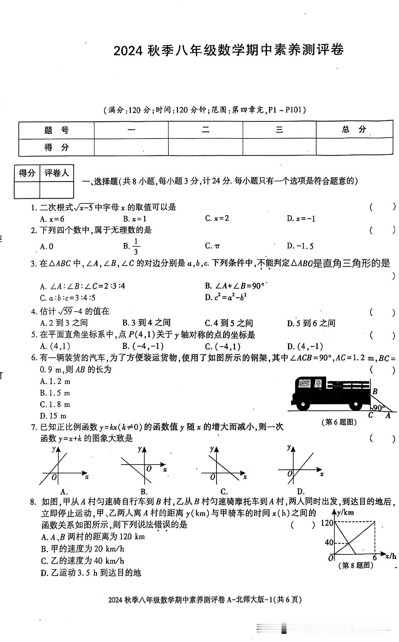 2024八年级上册数学期中测试卷！
#八年级数学半期#