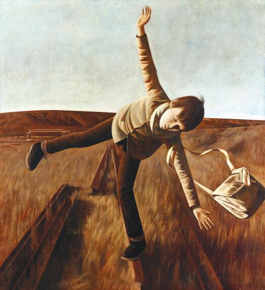 王岩油画《黄昏时寻找平衡的男孩》(1989) ​​​
